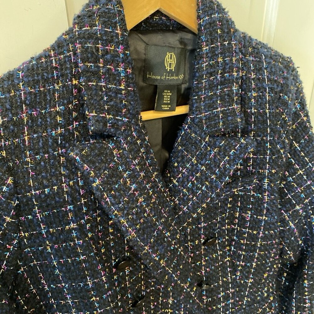 House Of Harlow 1960 Women Black Tweed Blazer Sz M Multicoloured Metallic Thread